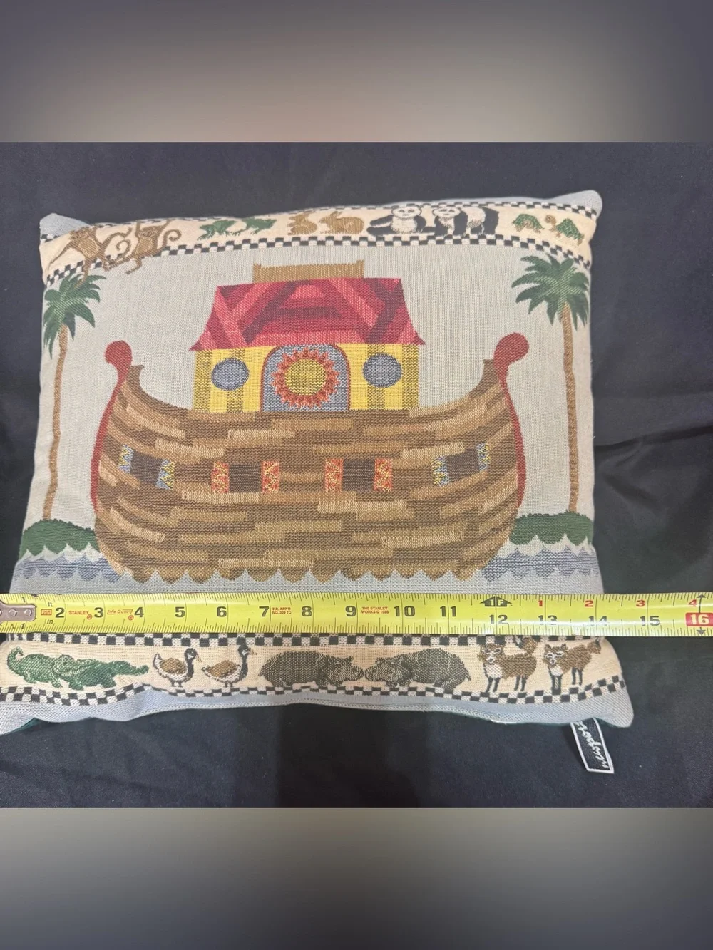 Noah’s Ark Animal Tapestry Throw Pillow 16x16